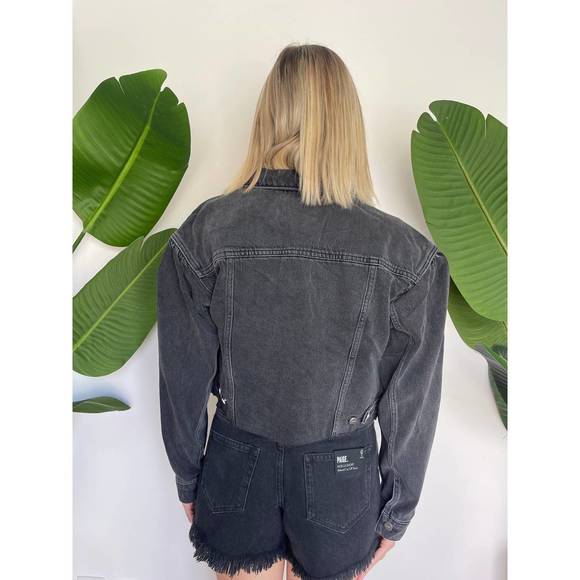 NEW PAIGE denim blythe jacket in black - Picture 3 of 5